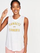 Old Navy Womens Relaxed High-neck Linen-blend Tank For Women Sunsets And Sangria Size L