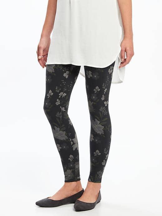 Old Navy Patterned Leggings For Women - Black Gray Floral