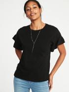 Old Navy Womens Ruffle-sleeve Slub-knit Top For Women Black Size Xs