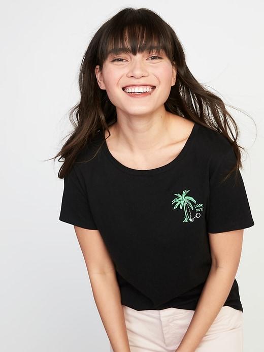Old Navy Womens Everywear Graphic Crew-neck Tee For Women Black Size Xs