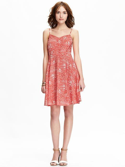 Old Navy Womens Patterned Poplin Fit &amp; Flare Dresses Size L Tall - Coral Print