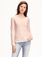 Old Navy Classic Marled Crew Pullover For Women - Pink Marl