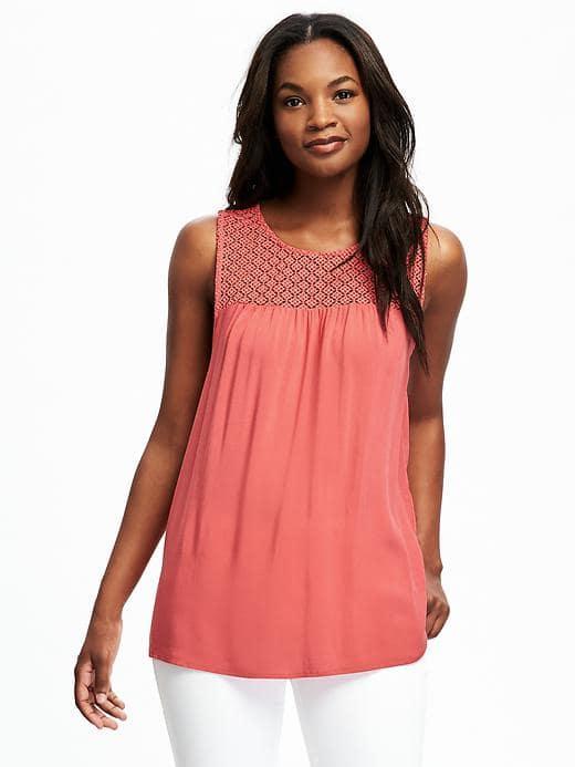 Old Navy Crochet Yoke Tank For Women - Coral Obligation