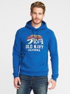 Old Navy Graphic Fleece Pullover Hoodie For Men - Blueser