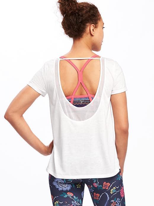 Old Navy Go Dry Ultra Light Mesh Trim Scoop Back Tee For Women - Bright White