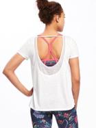 Old Navy Go Dry Ultra Light Mesh Trim Scoop Back Tee For Women - Bright White