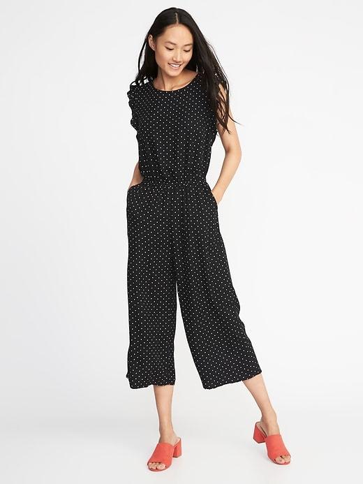 Old Navy Womens Waist-defined Sleeveless Jumpsuit For Women Black/white Dots Size Xs