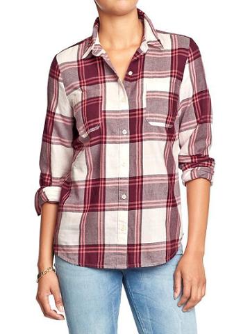 Old Navy Womens Plaid Flannel Shirts - Lt Pink Plaid
