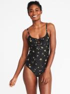 Old Navy Womens Lace-up-front Swimsuit For Women Ditsy Floral Size S