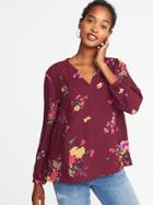 Old Navy Womens Floral-print Georgette Swing Blouse For Women Burgundy Floral Size Xs