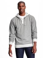 Old Navy Textured Henley Hoodie For Men - Heather Oatmeal