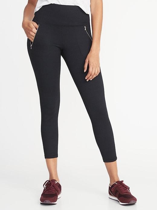 High-rise Zip-pocket 7/8-length Street Leggings For Women