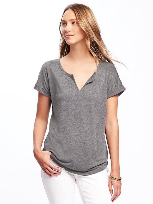 Old Navy Relaxed Rolled Cuff Tee For Women - Dark Charcoal Gray