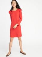 Old Navy Womens Ruffle-trim Ponte-knit Tee Dress For Women Vermilion Red Size L