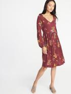 Old Navy Womens Fit & Flare Jersey Dress For Women Burgundy Floral Size Xs