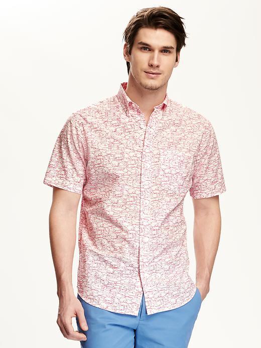 Old Navy Classic Printed Slim Fit Shirt For Men - Coral Obligation