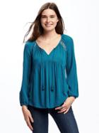 Old Navy Lace Trim Crinkle Gauze Swing Blouse For Women - Estuary