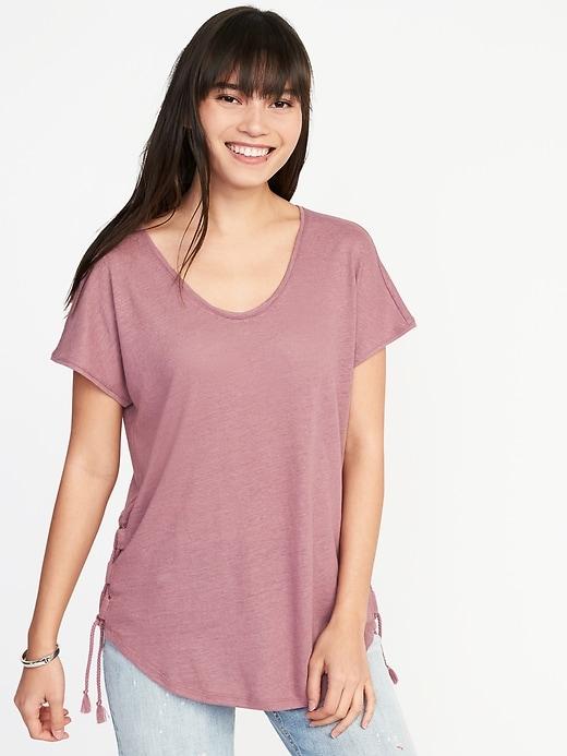 Old Navy Womens Relaxed Side-tie Linen-blend Top For Women Frosty Plum Size M