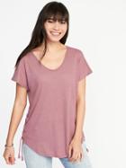 Old Navy Womens Relaxed Side-tie Linen-blend Top For Women Frosty Plum Size M