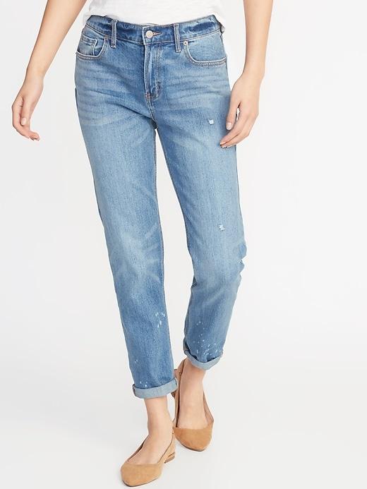 Mid-rise Boyfriend Distressed Jeans For Women
