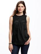 Old Navy Relaxed Lace Trim Sleeveless Top For Women - Black