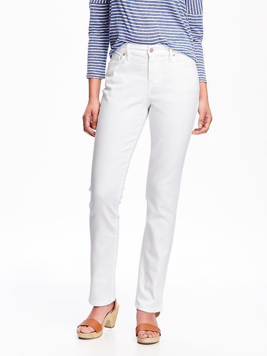 Old Navy Mid Rise Curvy Straight White Jeans For Women - Bright White