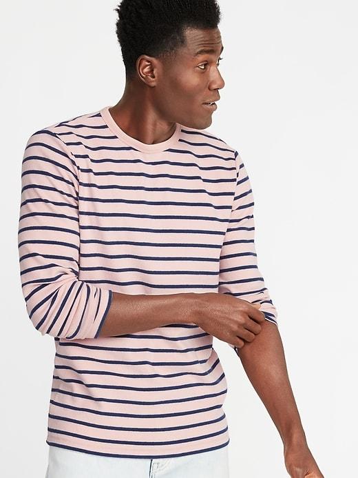 Plush-knit Striped Crew-neck Tee For Men