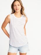 Old Navy Womens Relaxed High-neck Linen-blend Tank For Women White Stripe Size M