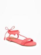Old Navy Sueded Tie Back T Strap Sandals For Women - Coral Pink
