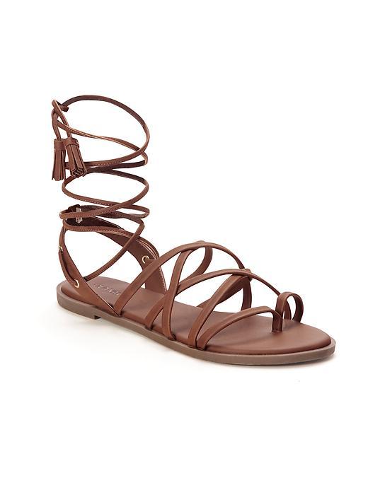 Old Navy Ghillie Tie Gladiator Sandals For Women - Almond
