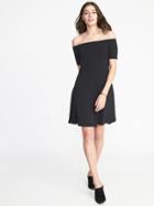 Old Navy Womens Fit & Flare Off-the-shoulder Dress For Women Black Size M