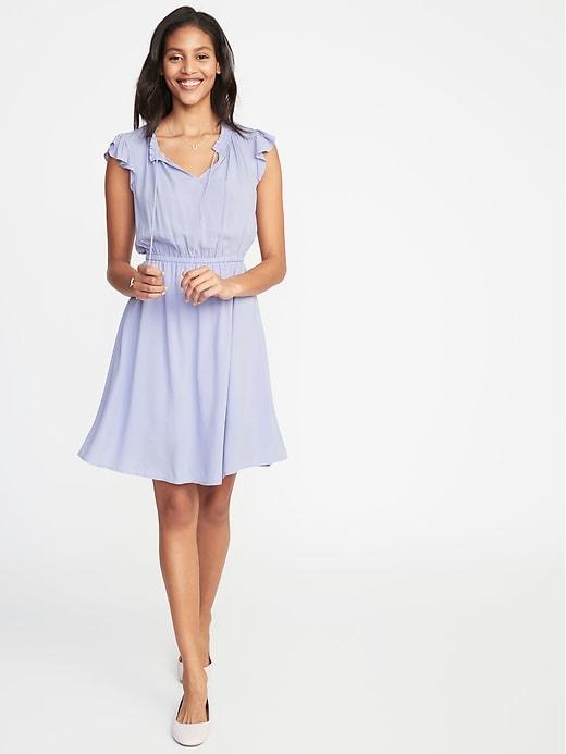 Waist-defined Flutter-sleeve Dress For Women