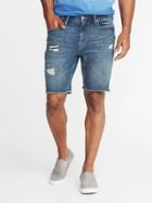Old Navy Mens Slim Built-in Flex Denim Cut-off Shorts For Men (9) Light Authentic Destroyed Size 28w