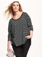 Old Navy Long Sleeve Rib Knit Plus Size Tee Size 1x Plus - Black Stripe Top