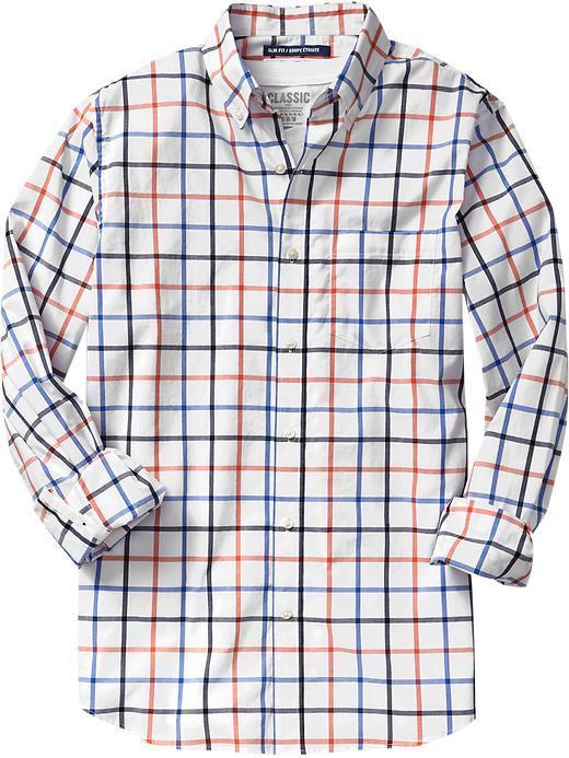Old Navy Mens Everyday Classic Slim Fit Shirts - Papaya Pop Tattersall