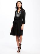 Old Navy Embellished Yoke Swing Dress For Women - Black