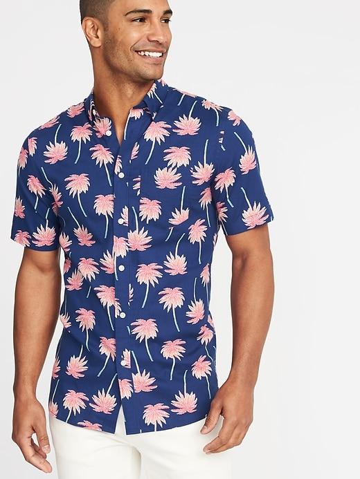 Old Navy Mens Slim-fit Built-in Flex Getaway Shirt For Men Pink Palm Trees Size L