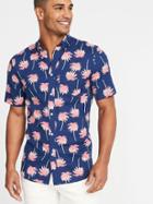 Old Navy Mens Slim-fit Built-in Flex Getaway Shirt For Men Pink Palm Trees Size L