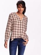 Old Navy Womens Drapey Mandarin Collar Plaid Top Size S Petite - Soft Pink