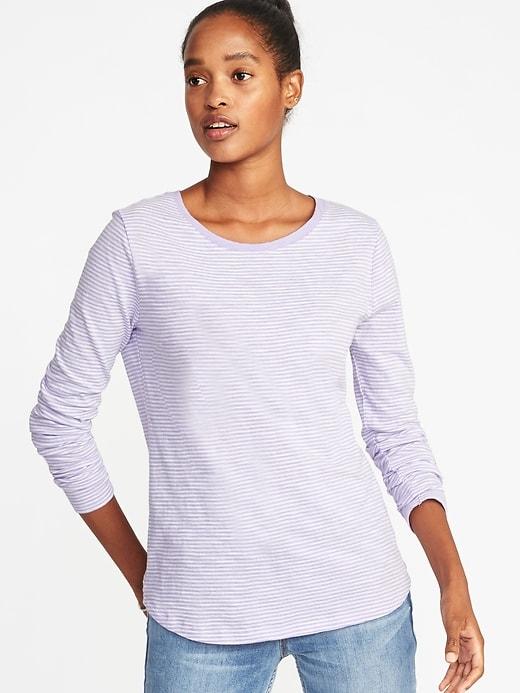 Old Navy Womens Everywear Striped Slub-knit Tee For Women Lavender Stripe Size M