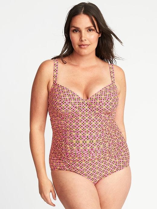 Old Navy Womens Smooth & Slim Plus-size Underwire Swimsuit Red Tile Size 1x