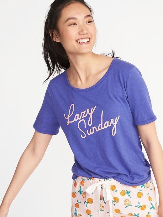 Old Navy Womens Relaxed Curved-hem Graphic Tee For Women Lazy Sunday Size M