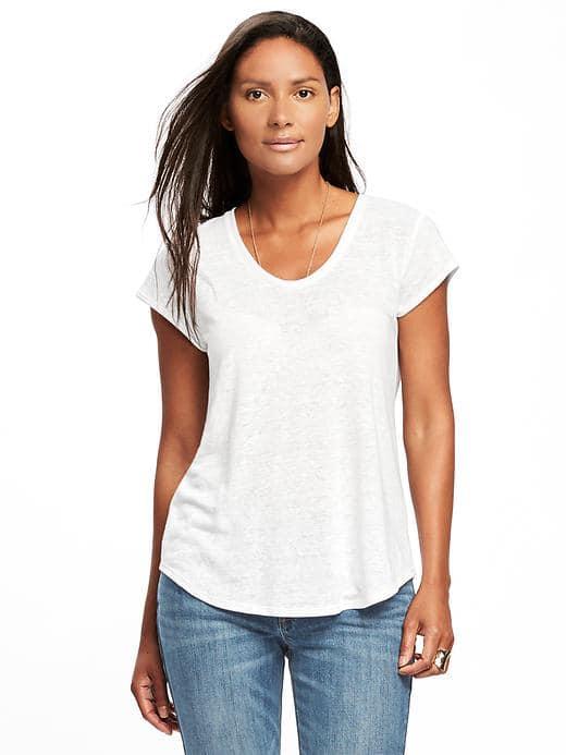 Old Navy Relaxed Linen Blend Curved Hem Tee For Women - Cream