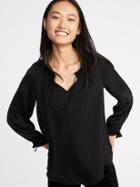 Old Navy Womens Relaxed Satin Poet-sleeve Blouse For Women Black Size S