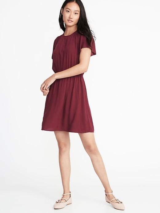 Old Navy Womens Waist-defined Smocked-yoke Dress For Women Maroon Jive Size Xs
