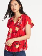Old Navy Womens Ruffled Tie-neck Floral-print Blouse For Women Red Floral Size Xs