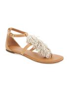 Old Navy Sueded Fringe T Strap Sandals For Women - Tan
