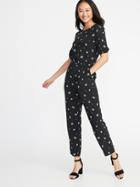 Old Navy Womens Waist-defined Balloon-sleeve Jumpsuit For Women Black Ditsy Floral Size Xxl