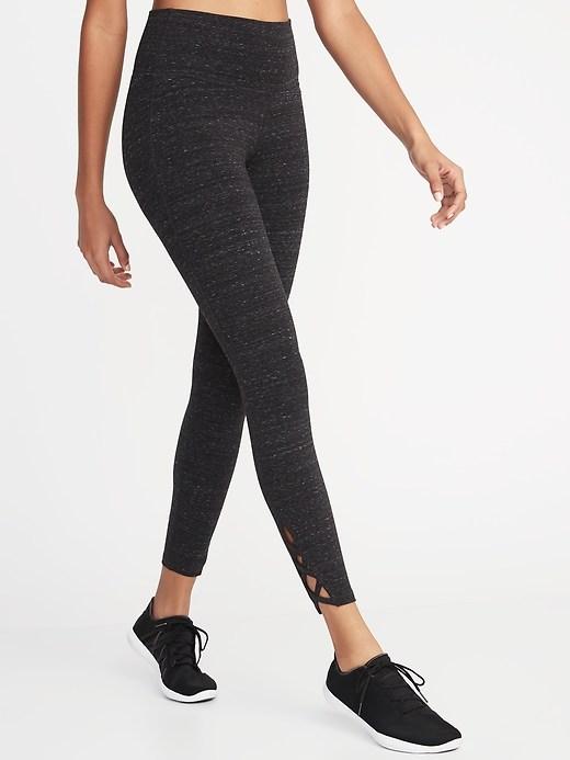 Old Navy Womens High-rise 7/8-length Lattice-hem Yoga Leggings For Women Dark Gray Size Xxl