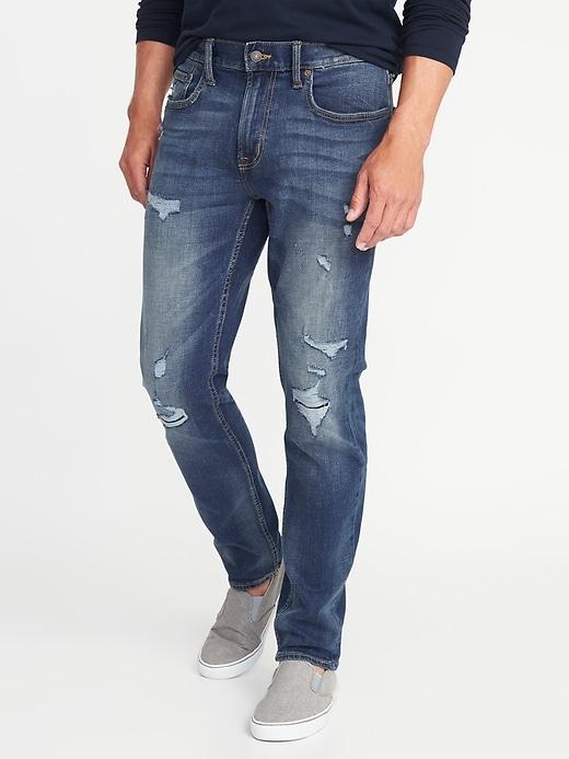 Old Navy Mens Slim Built-in Flex Distressed Jeans For Men Dark Destroyed Size 29w